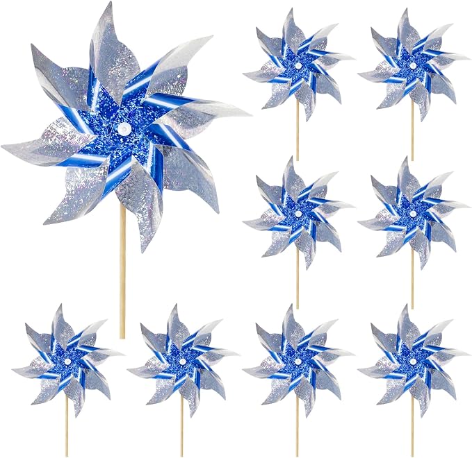 HOOSUN 10 Pack Reflective Pinwheels for Yard and Garden,Wind Spinners Outdoor Bird Scare Devices,Sparkly Windmills for Garden Decor,Scare Birds Away Wind Spinners for Outside Patio Yard