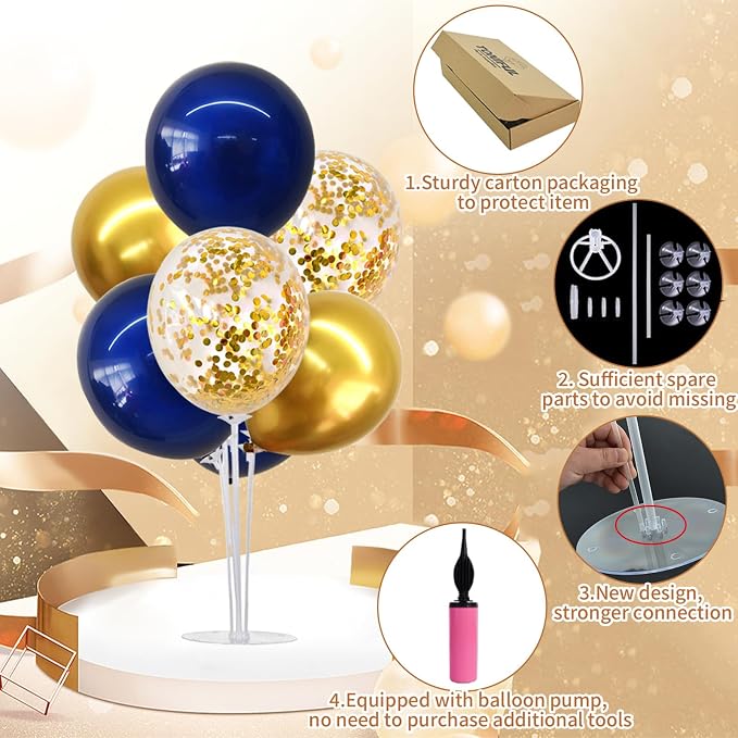 TONIFUL 4 Set Navy Blue Gold Balloons Stand Kit for Graduation Decorations 2026,Balloon Centerpieces for Table Prom,Retirement,Class of 2026 Party Decorations,Homecoming,Birthday Decoration