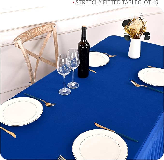 fani 6 Packs Royal Blue Stretch Table Skirts for 6 Foot Rectangle Table, Washable Spandex Stretch Tablecloths with Skirt, Wrinkle Resistant Fitted Tablecover for Wedding Party Banquet