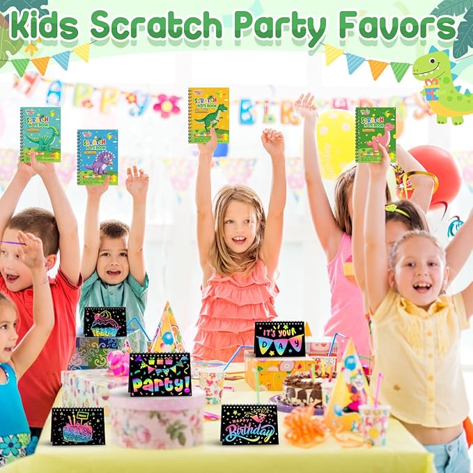 Scratch Art Party Favors for Kids 8-12: 24 Pack Dinosaur Rainbow Scratch Art Notebook, Easter Basket Stuffers, Coloring Books Goodie Bags Stuffers, Classroom Birthday Gifts for Student