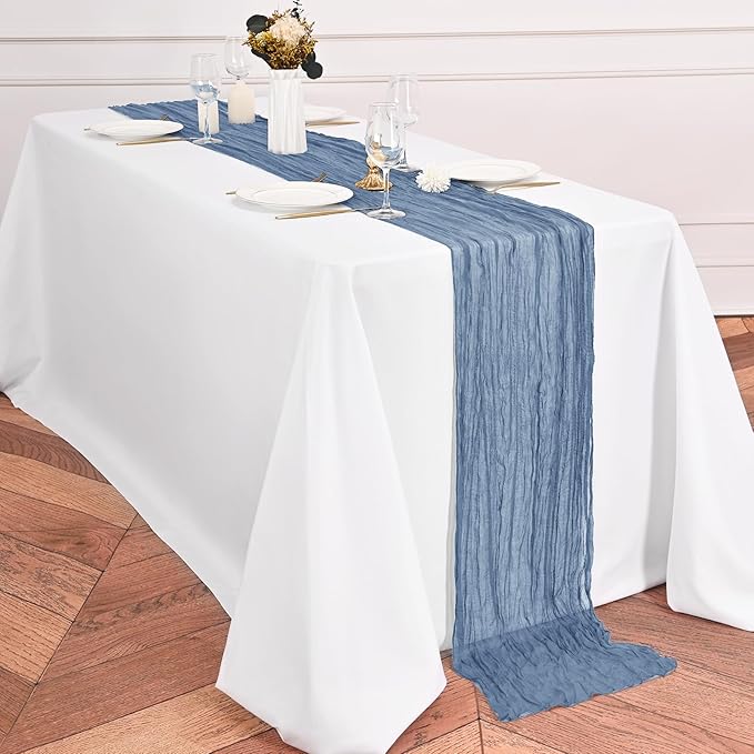 15 Pack Dusty Blue Table Runner 17 x 108inch Cheesecloth Table Runner Boho Gauze Table Runners Rustic Sheer Fabric Cheese Cloth Table Runners for Wedding Party Bridal Shower Farmhouse Home Decor