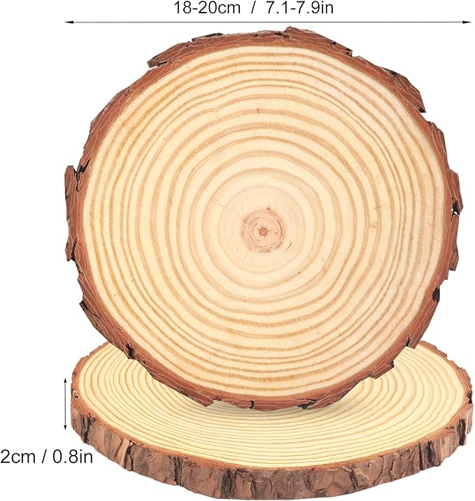 6 PCS 7-8 Inch Natural Wood Slices, Unfinished Pine Wood Circles with Barks for Coasters, DIY Crafts, Christmas Rustic Wedding Ornaments and Centerpieces,by,GNIEMCKIN.