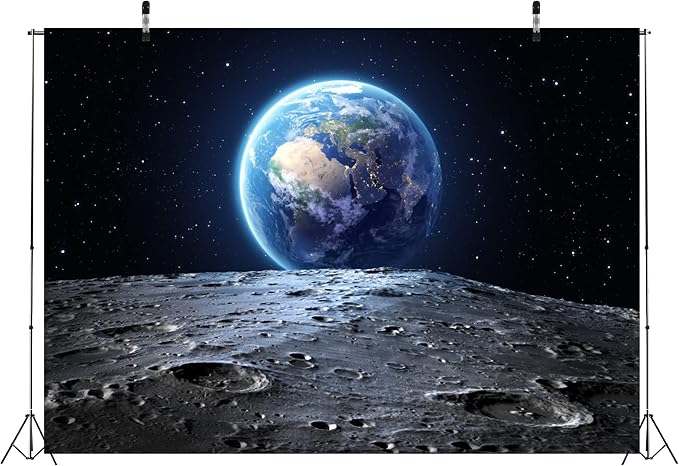 BELECO 15x8ft Fabric Outer Space Backdrop Universe Background Earth Moon Surface Furnished by NASA Planet Stars Photography Backdrop for Birthday Party Decoration Photoshoot Photo Background Props