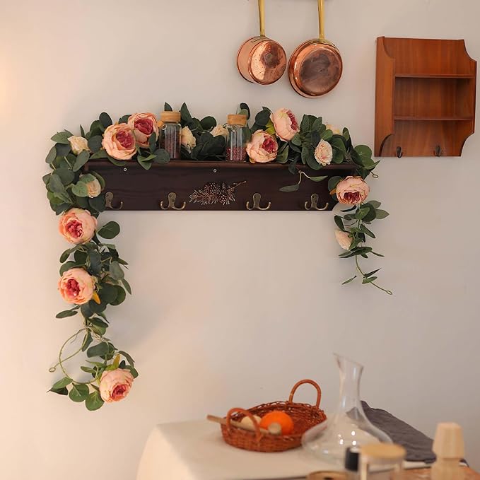 MISSPIN 2pcs Artificial Flowers Garland Spring Eucalyptus Garland Vintage Fake Flower Peony Rose Vine Greenery Decorative Wall Hanging Plant for Wedding Arch Door Arrangement Party Decor