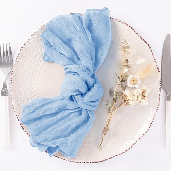 DeZerlor 50 Pack Light Blue Cheesecloth Napkins Spring Cloth Napkins Set of 50 Baby Blue Dinner Napkins Bulk 21x21 Inches for Wedding Bridal Shower Baby Shower Parties