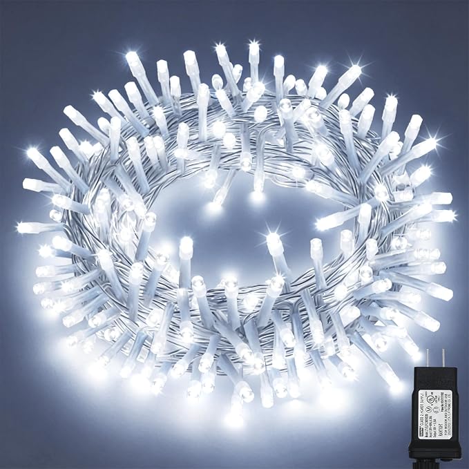KNONEW 99ft 300 LED Christmas Lights Outdoor String Lights 8 Modes & Memory Fairy Light Plug in Waterproof LED String Lights for Xmas Yard Tree Wedding (Cool White)