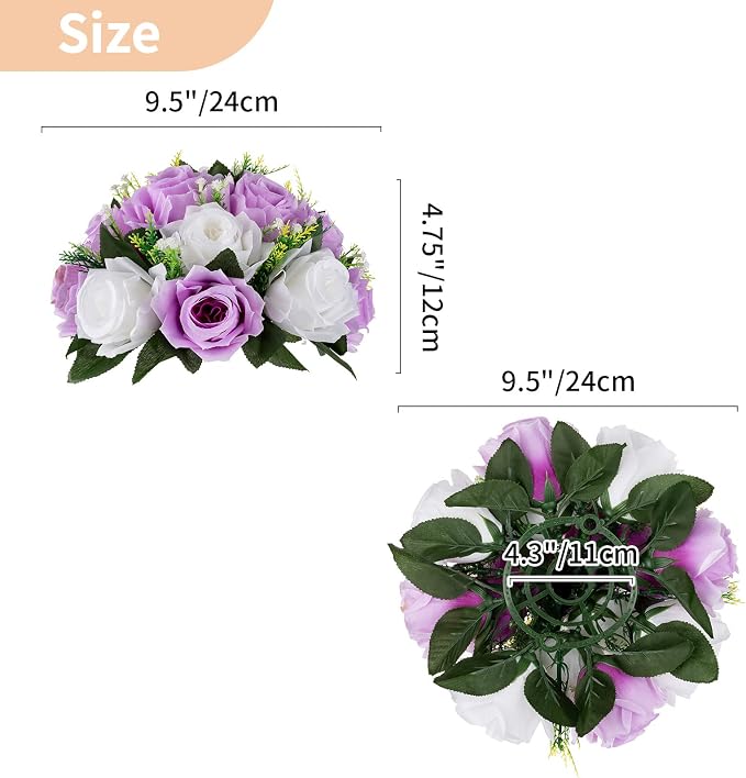 NUPTIO Flower Wedding Centrepieces for Tables - 6 Pcs 9.5in Diameter Lilac & White Artificial Flowers Rose Ball for Centerpieces Table - Fake Rose Arrangements for Weddings Birthday Party Decor | 6 Pcs Fake Silk Floral Arrangement for Women, for Weddin...