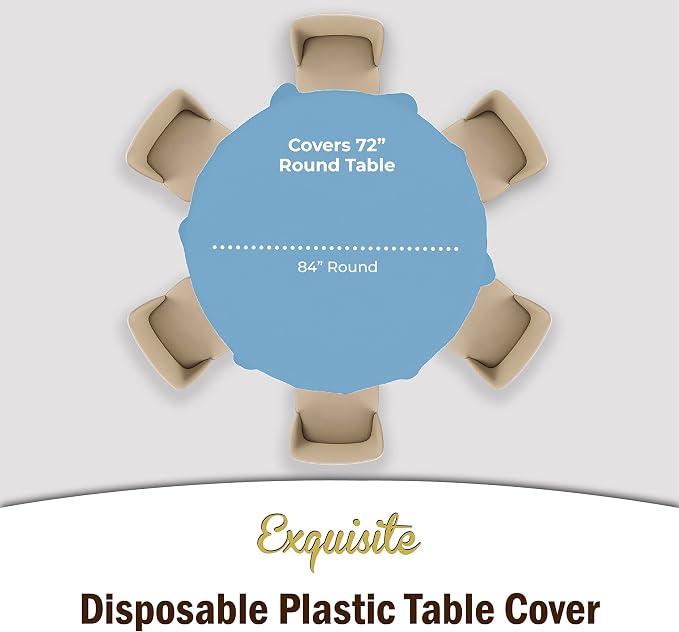 Party Solids Light Blue Round Tablecloths Plastic Table Cloth Disposable 48 Pack 84" Inch Round TableCloth Disposable Light Blue Tablecloths Plastic Tablecloth Indoor/Outdoor Tablecloth Party Supplies