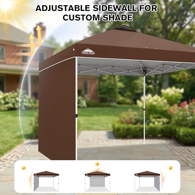 EAGLE PEAK Commercial Canopy 10x10 Pop Up Canopy Tent with 1 Sidewall, Easy Setup Heavy Duty Instant Event Shelter for Vendors & Markets, Outdoor Sun Shade, Dark Brown