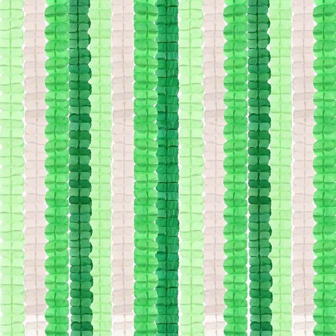 Green-White Party Decorations Streamers Garland - 157Ft Four-Leaf Clover Hanging Banner, Jungle Theme Supplies Baby Shower Spring Summer Birthday Decor Hugtmr