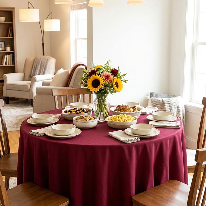 8 Pack Round Tablecloth 90 Inch Burgundy Tablecloth for Round Tables, Washable Polyester Table Cloth Stain and Wrinkle Resistant Decorative Table Cover for Wedding Party Dining Banquet