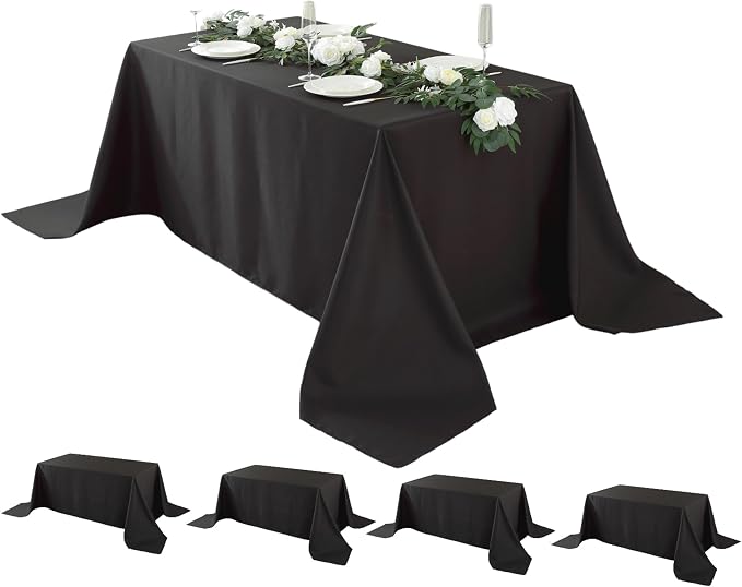 Rectangle Tablecloth - 5 Pack, 90x132 Inch Black, Washable Polyester for Home, Party, Wedding or Restaurant