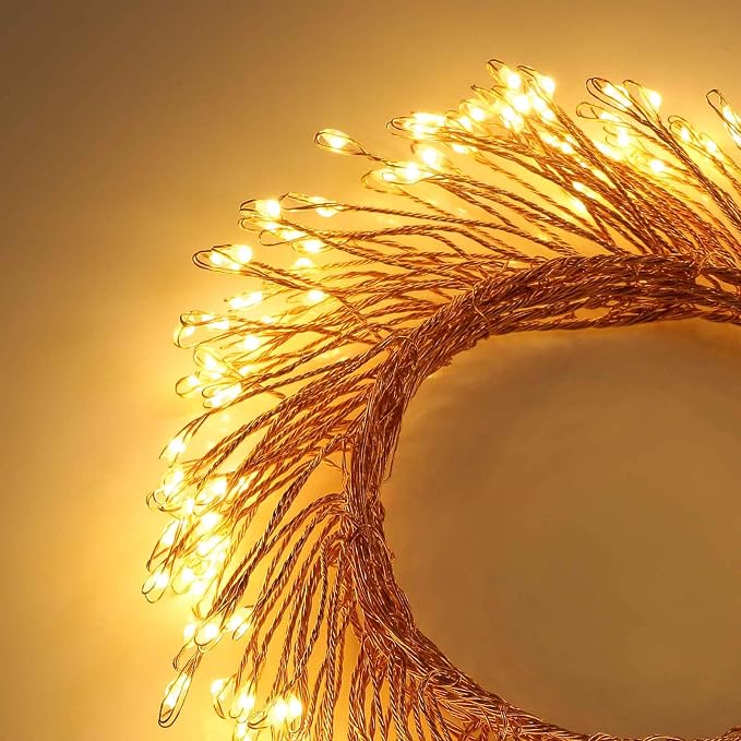 Qbis Warm White Cluster Lights on Thin Copper Wire, 200 Micro LED USB Plug in Christmas Fairy Lights, Timer, Multi Function, Memory, Brightness, Firecracker Light, Awesome bedroom or dorm lighting