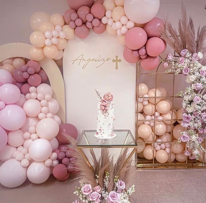 Dusty Rose Pink and White Balloons Garland Arch Kit Double Stuffed Matte Light Pink Blush Pink Latex Balloon Different Sizes 18 12 10 5In Boho Ballon for Birthday Party Holiday Decorations