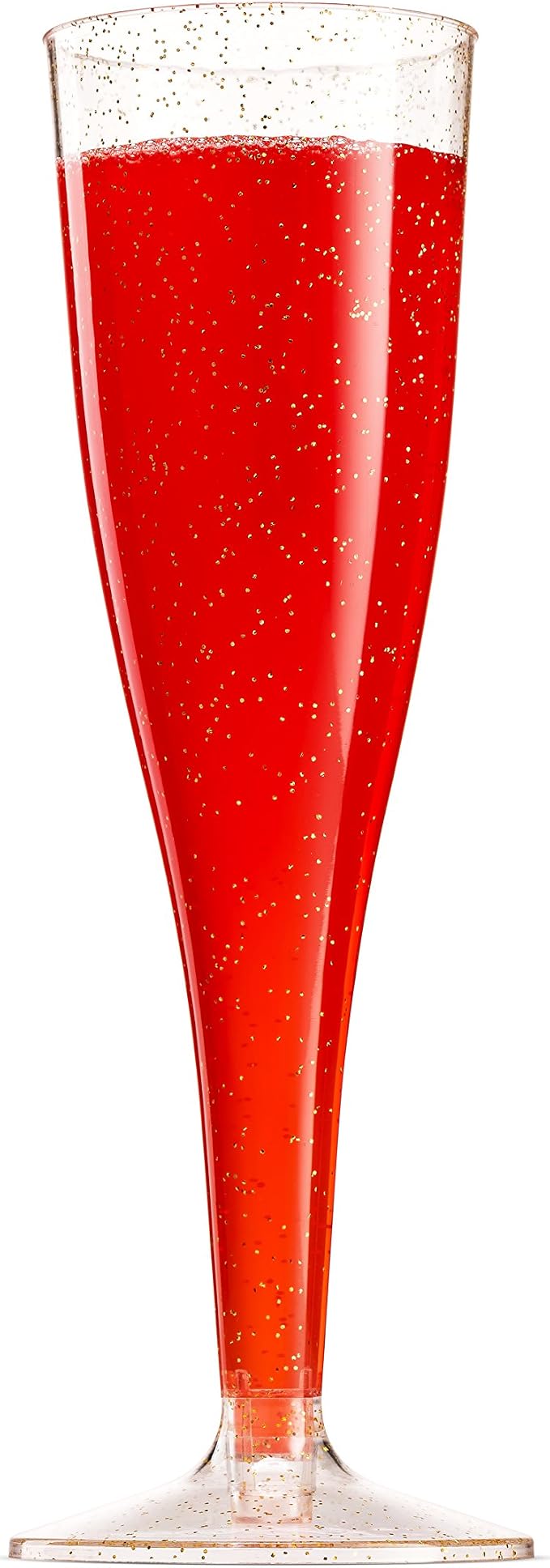 Munfix 100 Plastic Champagne Flutes - 5 Oz Disposable Gold Glitter Champagne Glasses for Parties, Mimosa Bar, Events, Wedding and Shower Party Supplies - Toasting Cocktail Cups