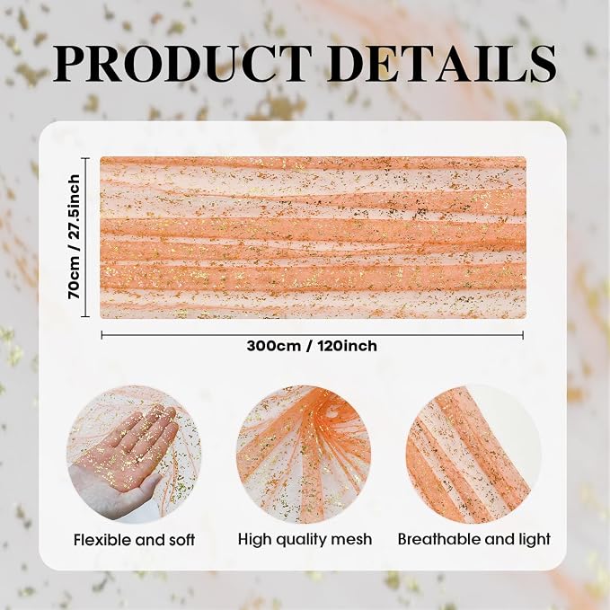 Artoid Mode Orange Gold Gauze Table Runner 59x120 Inch 10FT, Glitter Metallic Foil Sheer Dining Wedding Anniversary Holiday Table Decor for Home Party
