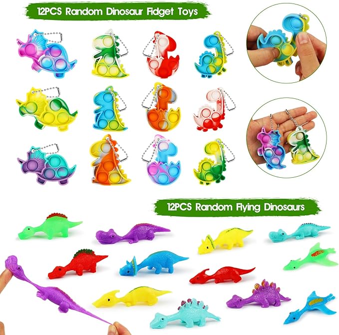 352PCS Dinosaur Party Favors, Dinosaur Birthday Party Decorations Supplies - Stickers Keychains Goodie Bags for Kids Birthday Return Gifts, Dino Slingshot Finger Fidget Toys Bulk