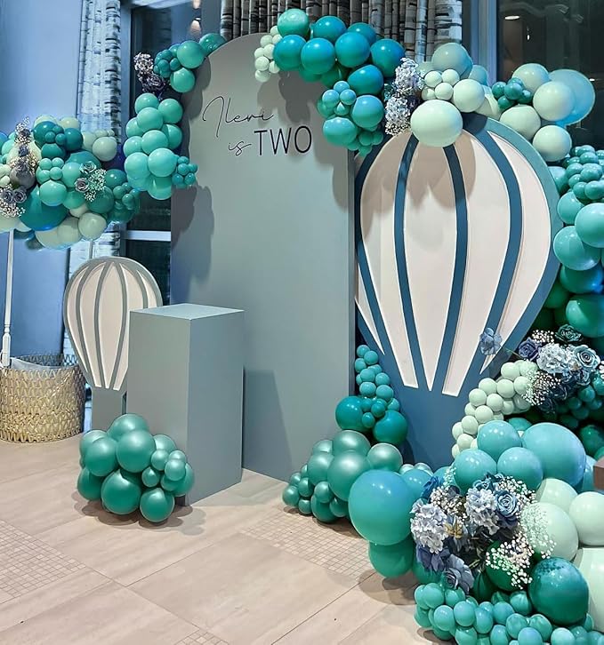 Teal Blue Balloons Double Stuffed Mint Blue Balloon Garland Arch Kit Metallic Peacock Balloons Different Sizes for Birthday Baby Shower Winter Bridal Prom Party Decorations
