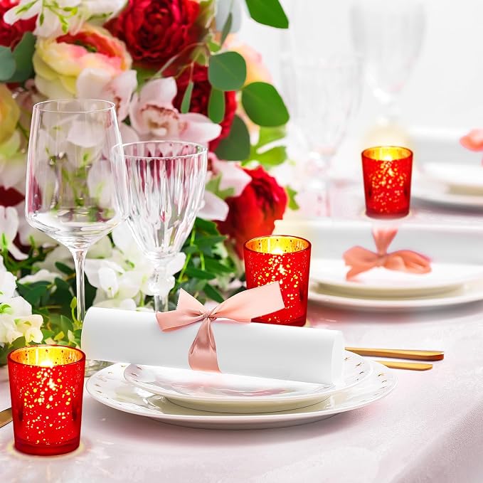 50 Pcs Votive Candle Holders Bulk Glass Votive Candle Holder Tealight Candle Holder Wedding Centerpiece for Table Home Birthday Anniversary Bridal Shower Party Decoration Reception (Red)