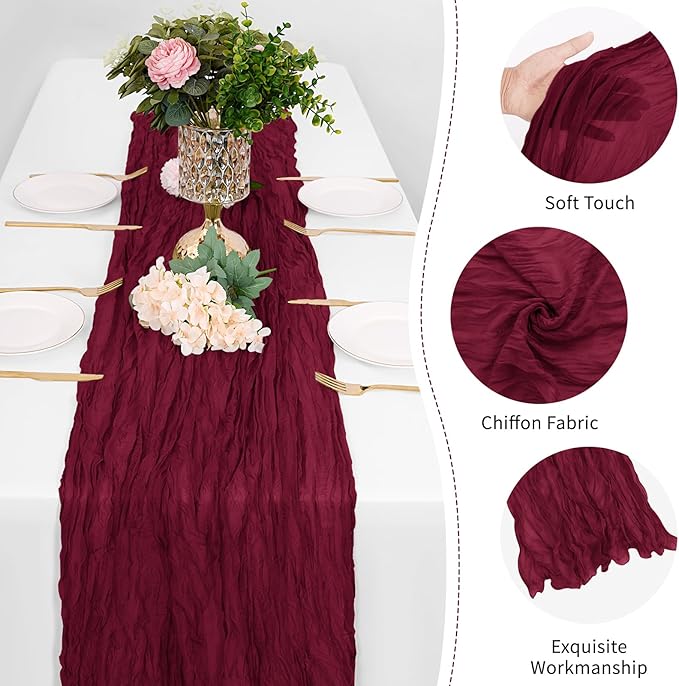 25 Pack Burgundy Red Cheesecloth Table Runner 17 x 108 Inch Gauze Table Runner Fabric Semi Sheer Cheese Cloth Table Decor Bulk for Rustic Romantic Wedding Baby Shower Table Decoration