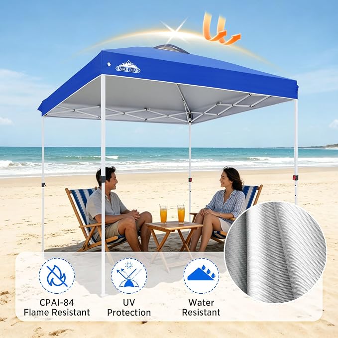 EAGLE PEAK Pop Up Canopy Tent with Wheeled Carry Bag, 8 Stakes, 4 Ropes, Easy Set Up Tent Canopy, 8x8 ft, Blue