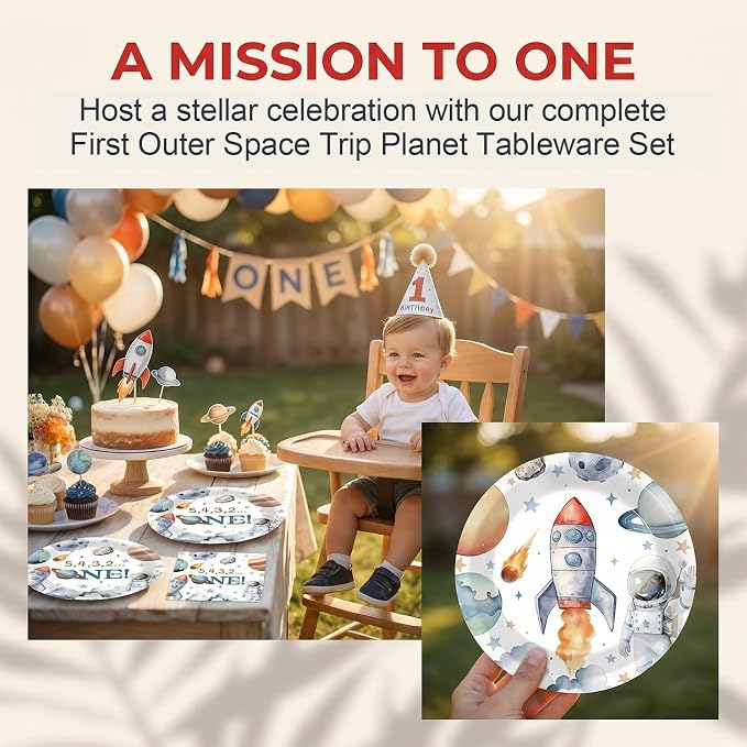 96Pcs 1st Space Birthday Party Supplies Space Planet Paper Plates Napkins and Forks Astronaut Celebration Birthday Party Decorations Solar System Dinnerware Favor for Men or Women Tableware Serves 24