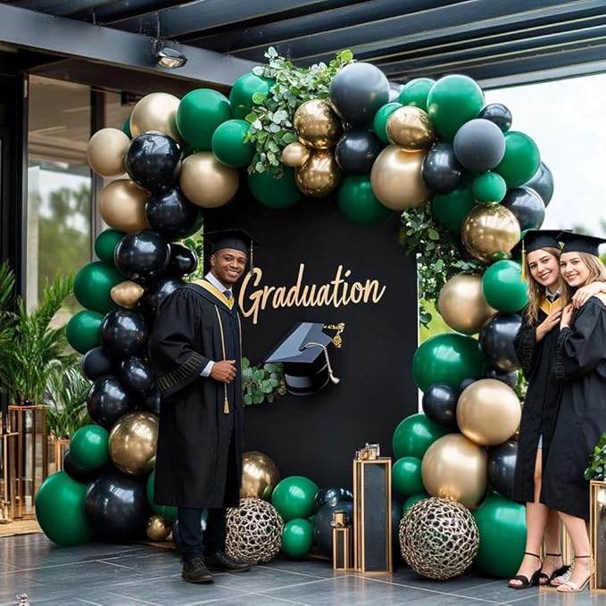 Black Green Gold Balloon Garland Double Stuffed Forest Dark Green Balloons Black Gold Balloon Arch Kit for Graduation Birthday Jungle Baby Shower Wedding Prom Camo Army Party Decorations
