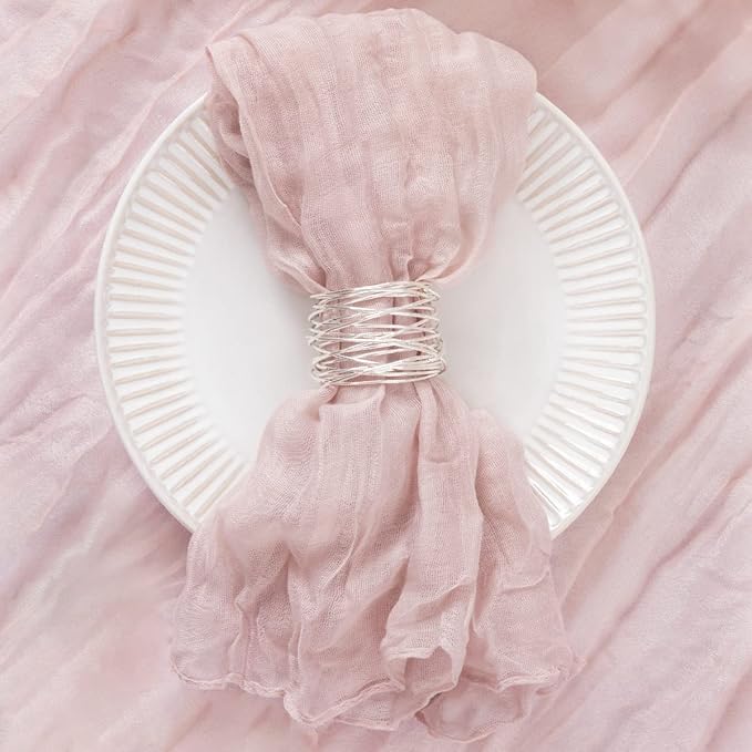 DeZerlor 100 Pack Pink Cheesecloth Napkins Spring Cloth Napkins Set of 100 Pale Pink Dinner Napkins Bulk 21x21 Inches for Wedding Bridal Shower Baby Shower Parties