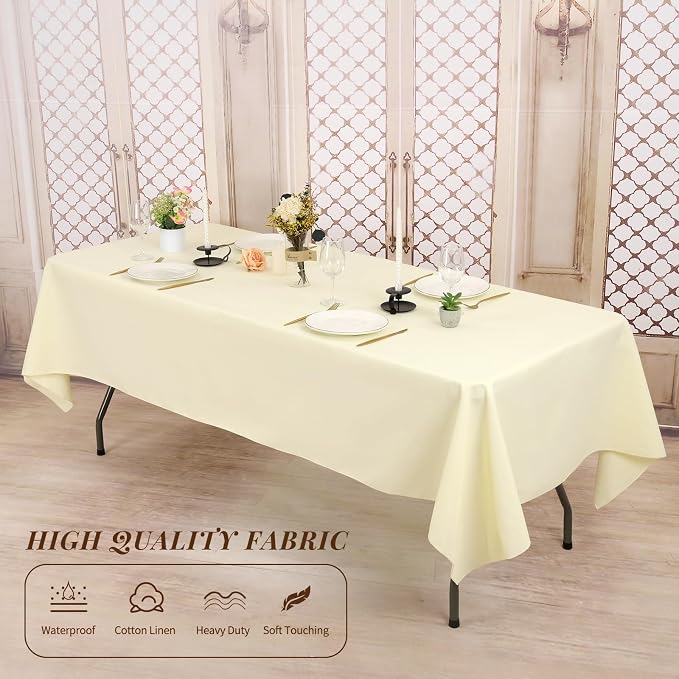 10 Pack 60 x 126 Inch Rectangle Tablecloth, Beige Tablecloth for 8 Feet Rectangle Tables, Stain and Wrinkle Resistant Washable Fabric Table Cloth for Wedding Dining Table Buffet Parties Camping