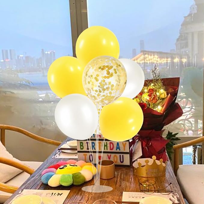 ZJDHPTY 4Set Yellow and White Balloon Stand Table Centerpiece Party Decor | Sunflower Daisy Bee Birthday Baby Shower Bridal Shower Engagement Wedding Spring Summer Backyard Party Decorations