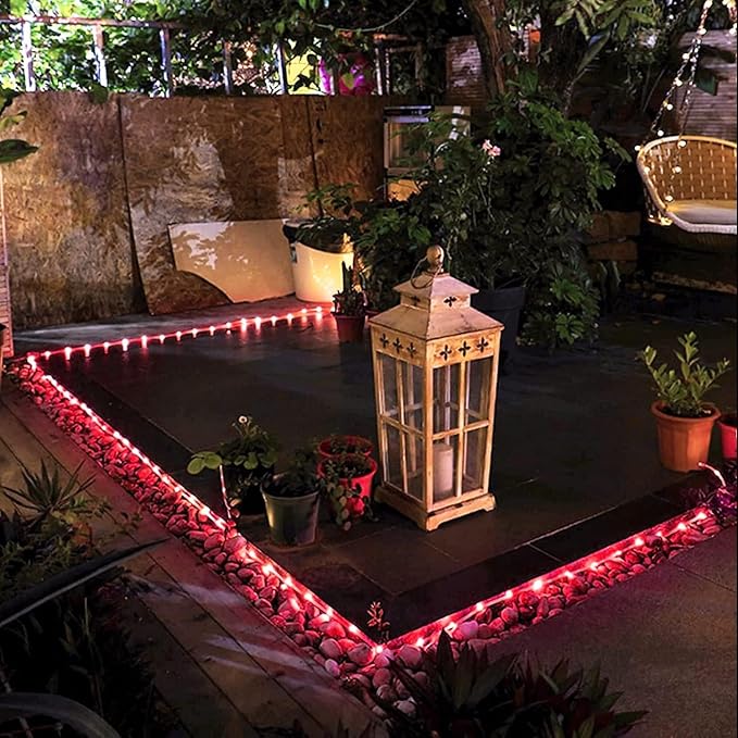 JMEXSUSS 2 * 200 LED Red Solar Rope Lights | 66ft IP 65 Waterproof Solar String Lights Outdoor, 8 Modes Christmas Lights for Camp Trampoline Ladder Slide Tent