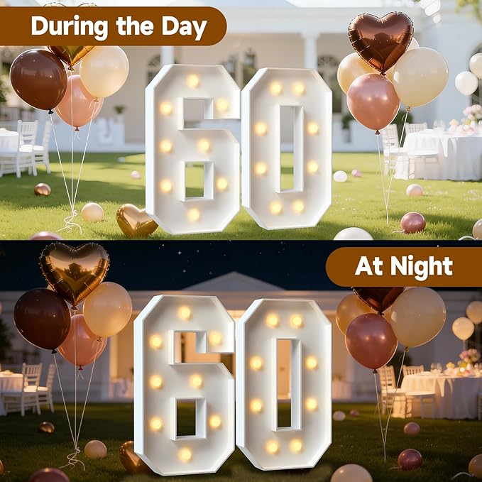 3FT Marquee Numbers 60, Large Light Up Numbers for 60th Birthday Decorations Big DIY Mosaic Number 60 Birthday Party Backdrop for Women and Men Anniversary Decor Pre-Cut Foam Board Kit