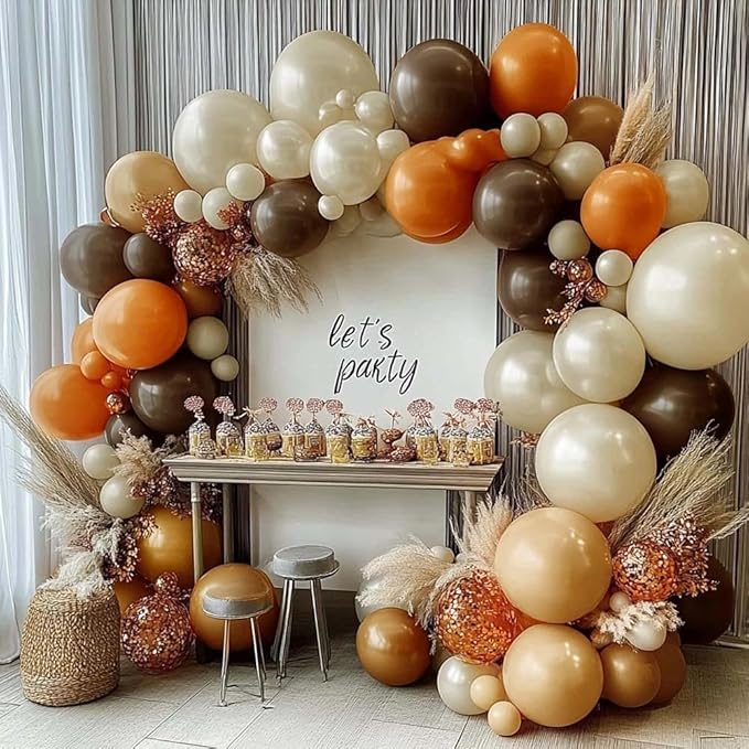 Burnt Orange Brown Balloon Arch Kit, Double Stuffed Tan Coffee Pearl White Sand Balloon Garland Dark Brown Terracotta Latex for Boho Birthday Baby Shower Bridal Wedding Party Decoration