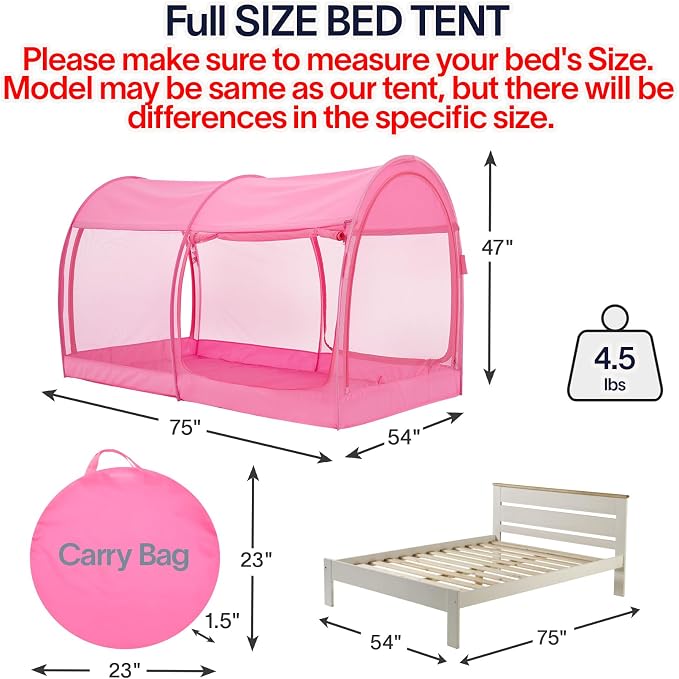 LEEDOR® Bed Tent Dream Tent Bed Canopy Shelter Cabin Sleeping Tent Indoor Pop Up Privacy Warm Breathable Mosquito Mesh Twin/Full/Queen for Kids and Adult (Mattress Not Included)
