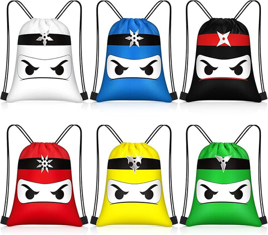 Censen 24 Pcs Ninja Drawstring Bags Set Bulk 12 x 10 Inch Candy Treat Goody Waterproof Beach Bags for Kids Ninja Themed Party Birthday Party Favor Supplies