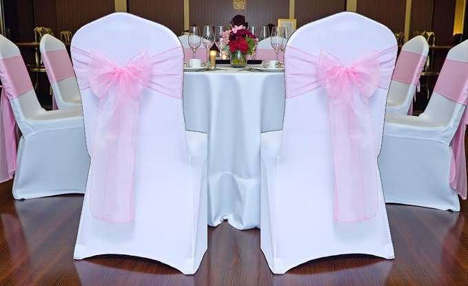 MDS® Pack of 75 Organza Chair Sashes for Wedding Decoration, Reusable Sheer Chair Bows for Banquet Chair Cover, Reception, Bridal Shower, Baby Shower, Birthday Party & Special Events - Blush Pink