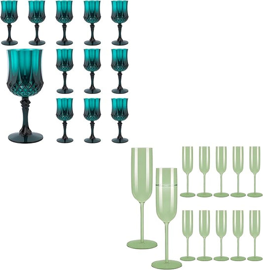 Plastic Wine Glasses，Plastic Goblets Vintage Style Cordial Drinking Glasses for Wedding Reception, Christmas Grand Event Party Supplies