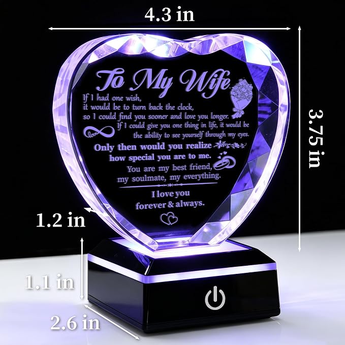 Gifts for Wife birthday gifts for your wedding anniversary or gifts, creative color LED bases, crystal souvenirs, thoughtful for your wife