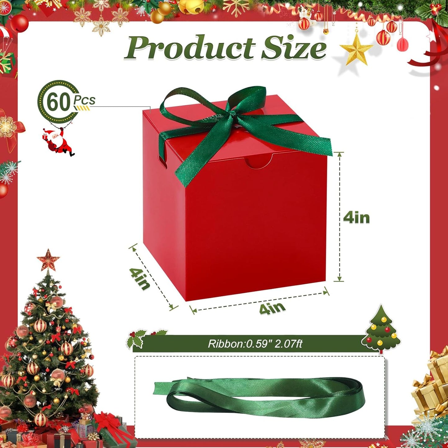 DOYIDE Small Gift Boxes, 60 Pcs 4x4x4 Inch Red Elegant Paper Box with Ribbons, Party Favor Boxes for Candy Cupcake Christmas Wedding Baby Shower Bridesmaids Birthday