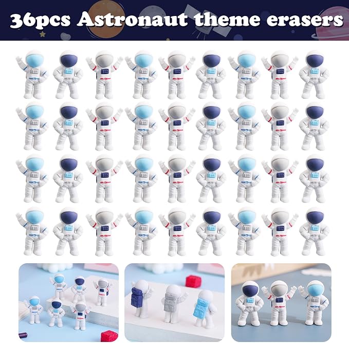 172 Pcs Outer Space Theme Stationery Set Astronaut spaceship rocket 36pencils 36erasers 100Stickers for Space Birthday Party Classroom School Reward Gift Prizes Goodie Bags Stuffers Office (space)