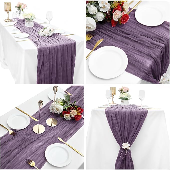 8 Pack Grape Purple Cheesecloth Table Runner 10Ft Gauze Cheese Cloth Table Runner 35 x120Inch Romantic Boho Table Runners for Wedding Bridal Baby Shower Birthday Party Banquet Event Anniversary Summer