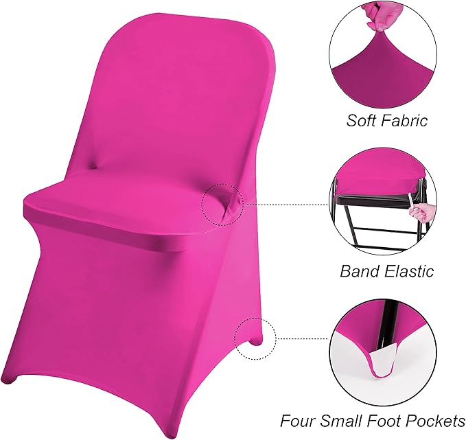 magalo 20 Pack Fuchsia Spandex Folding Waterproof Chair Cover, Stretch Chair Cover Protector for Wedding, Party, Dining Banquet and Other Special Events