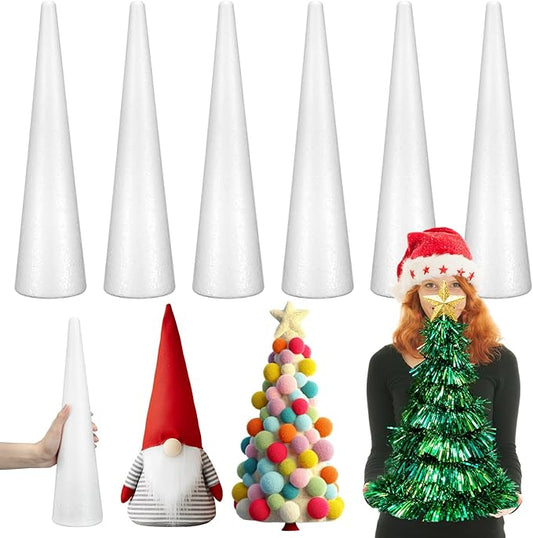 Pangda 6 Pack Large Foam Cones for DIY Crafts 15 x 3.8 Inch White Polystyrene Floral Tree Foam Cones for Holiday DIY Arts Project Wedding Birthday Table Centerpiece and Floral Arrangement Supplies