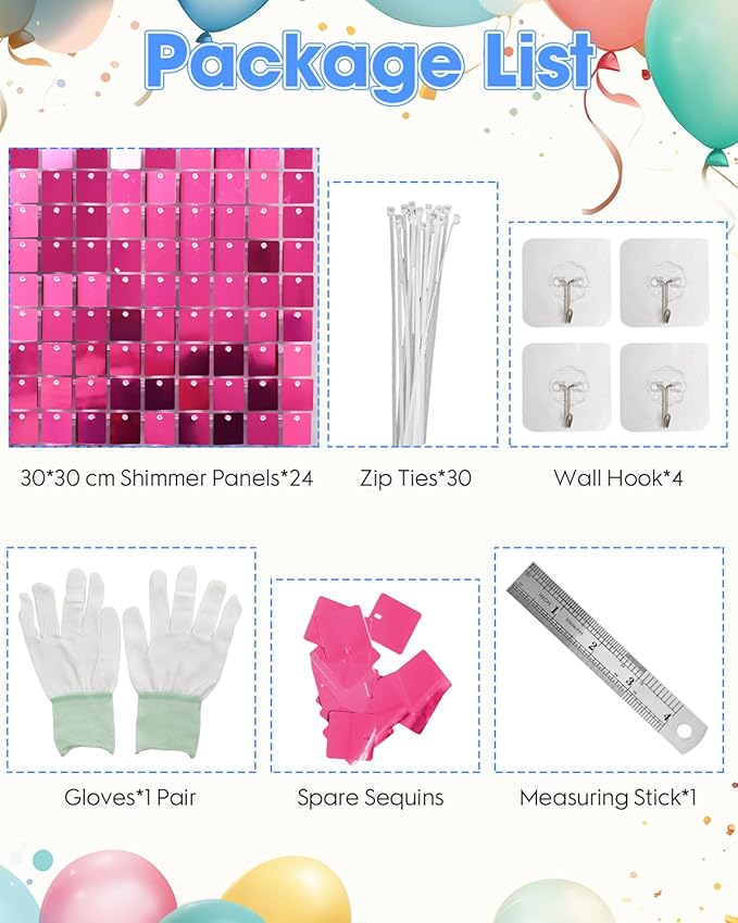 HotPink Shimmer Wall Backdrop 24 Panels Cover 6 x 4 Ft, Photo Backdrops for Wedding,Anniversary,Birthday,Party Decoration