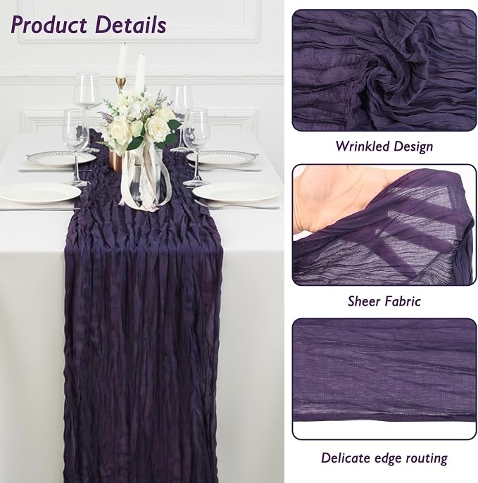 Dark Purple Cheesecloth Table Runner 120 Inch 10FT Cheese Cloth Fabric Runners 1 Pack for Baby Shower, Banquet, Theme Party, Wedding Decoration