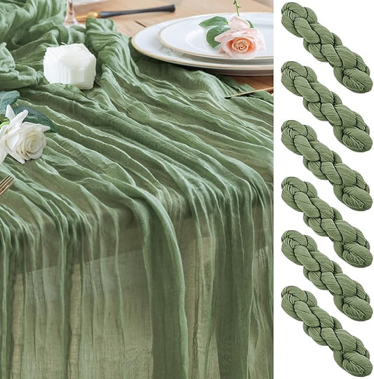 Wokceer Sage Green Cheesecloth Table Runner Spring 6Pack 10FT Boho Gauze Easter Cheese Cloth Table Runner Christmas for Party Long Rustic Sheer Runners for Baby Bridal Shower Wedding