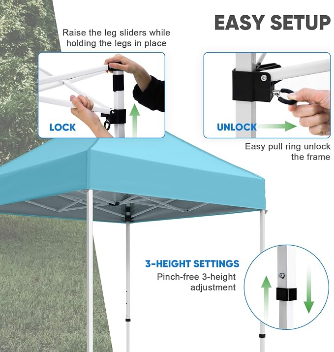 COOS BAY 5x5 Pop Up Canopy Tent, Portable Lightweight Sun Shelter with Carry Bag, Easy Setup Outdoor Canopy for Beach, Camping, Sports & Backyard Shade, Light Blue