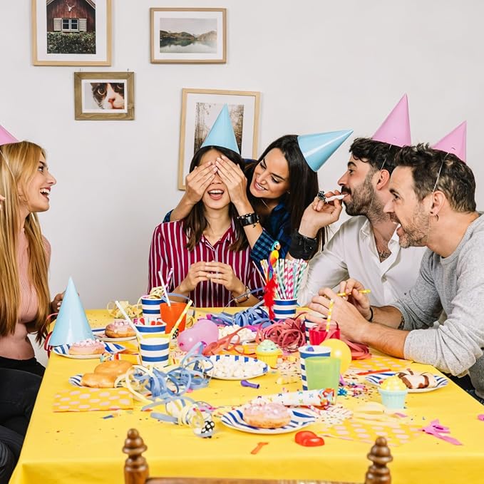 54IN X 600FT Plastic Table Cover Roll, Plastic Table Cloths for Parties, Birthday, Weddings, Banquet,Disposable Tablecloth Roll for All Shape Tables,Party Supplies(Yellow, 54 Inch X 600 Feet)