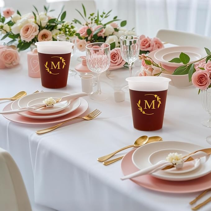 100 Monogrammed Cups Disposable Initial Plastic Cup 12 oz Wedding Personalized Cup for Wedding Reception Baby Shower Birthday Party(Letter H)