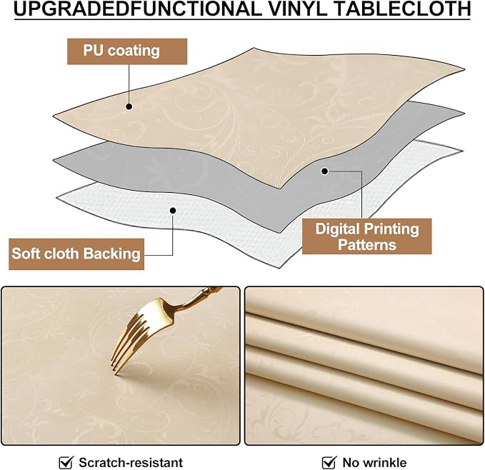 Smiry Rectangle Table Cloth, Waterproof Heavy Duty Vinyl Tablecloths, Wipeable Washable Table Cover for Kitchen and Dining Room (Cream, 60" X 84")